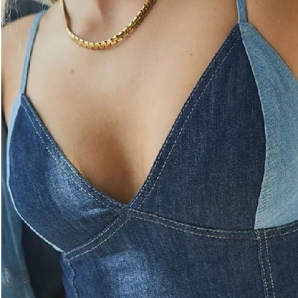 Color Block Patchwork Denim Crop Top - Picture 3 of 8